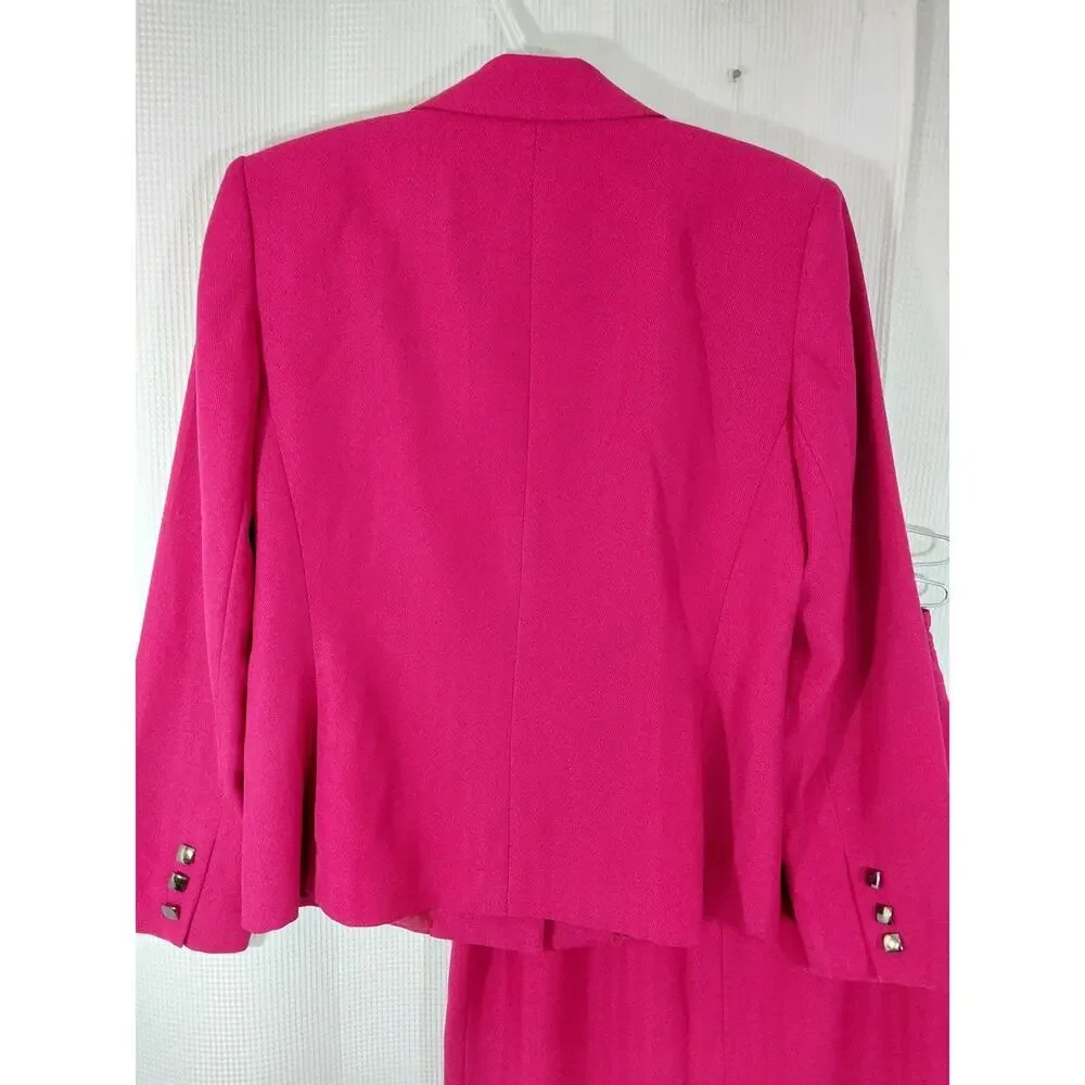 SAG HARBOR! FUSCHIA PINK, 6 BUTTON, 2 PC SKIRT & JACKET, BLAZER SUIT SET! SZ 10